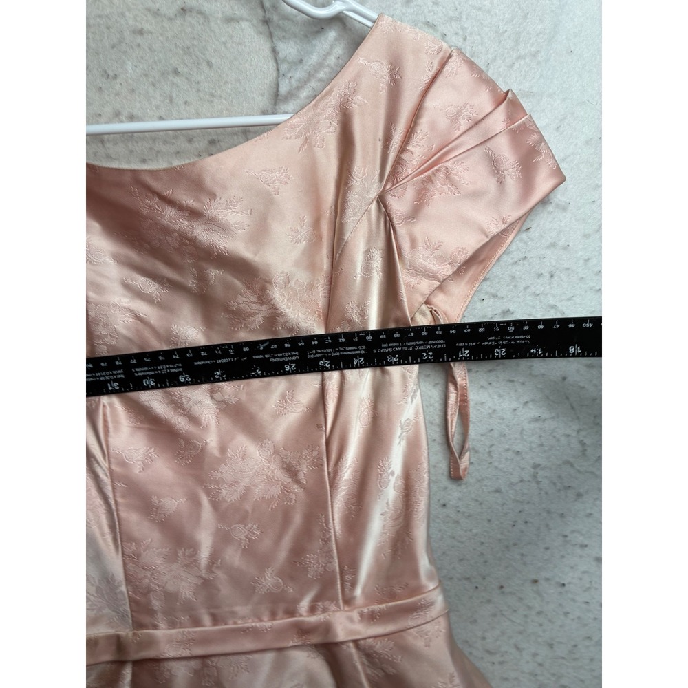 Vintage Lorrie Deb Pink Satin Jacquard Floral Cocktail Dress 50s 60s